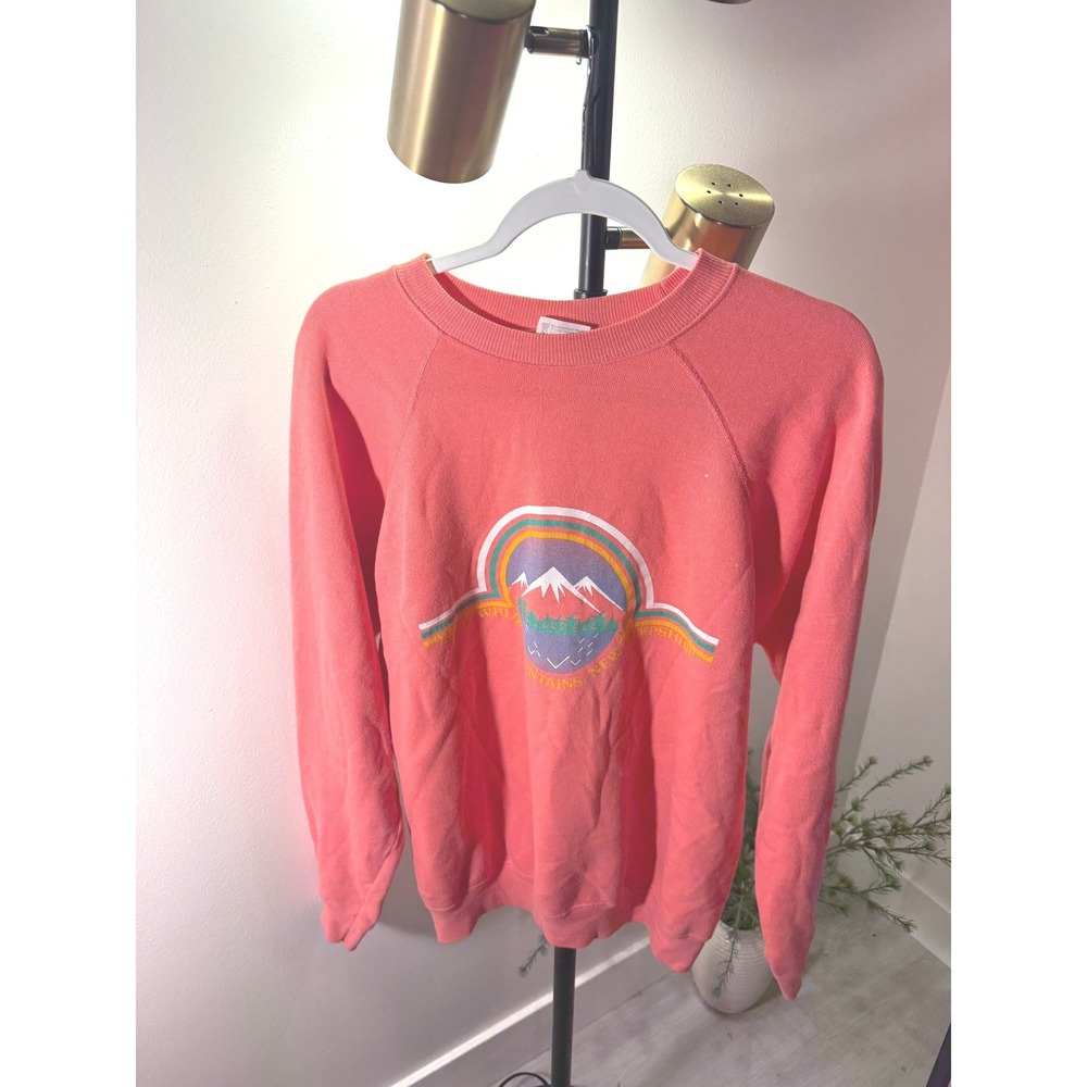 VTG pullover coral White Mountains rainbow ombre 80s faded loved cotton LG retro